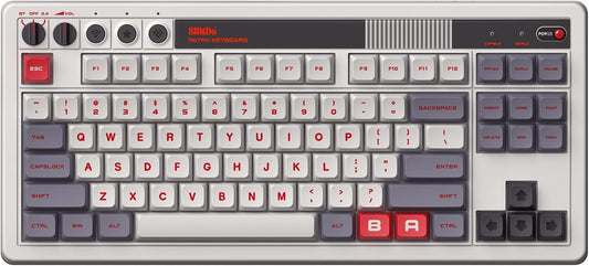8Bitdo Retro Mechanical Keyboard. Bluetooth/2.4G/USB-C Hot Swappable Gaming Keyboard with 87 Keys. Dual Super Programmable Buttons for Windows and Android - N Edition