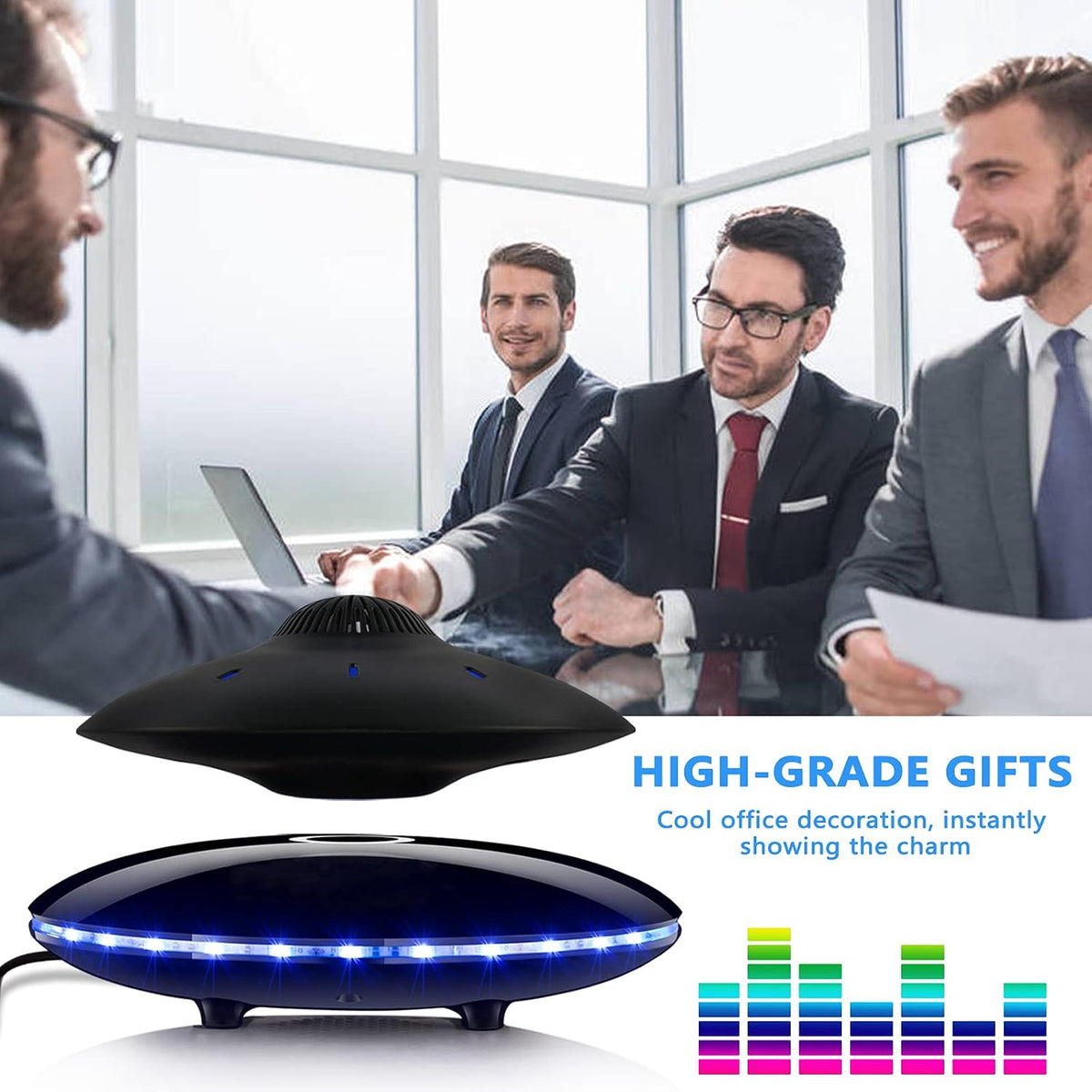 RUIXINDA Magnetic Levitating Bluetooth Speaker. Levitating UFO Speakers with LED Lights. 360 Degree Rotation.Wireless Floating Speakers for Home Office Decor Cool Tech Gadgets.Creative Gifts