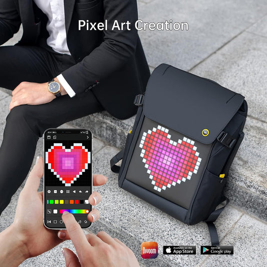 Divoom LED Display Laptop Backpack with App Control. 17 Inch Cool DIY Pixel Art Animation Fashion Backpack. Unique Gift for Men or Women