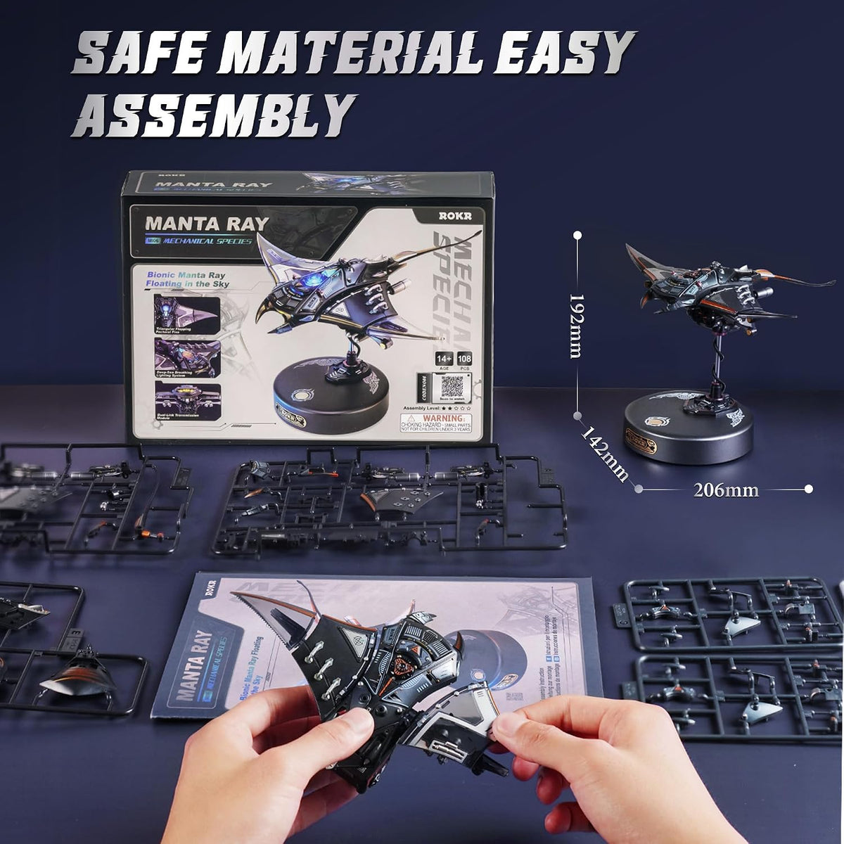 ROKR 3D Metal Puzzles for Adults. Manta Ray Mechanical. 3D Metal Model Kits for Adults to Build. Unique Electric Mechanical Toy