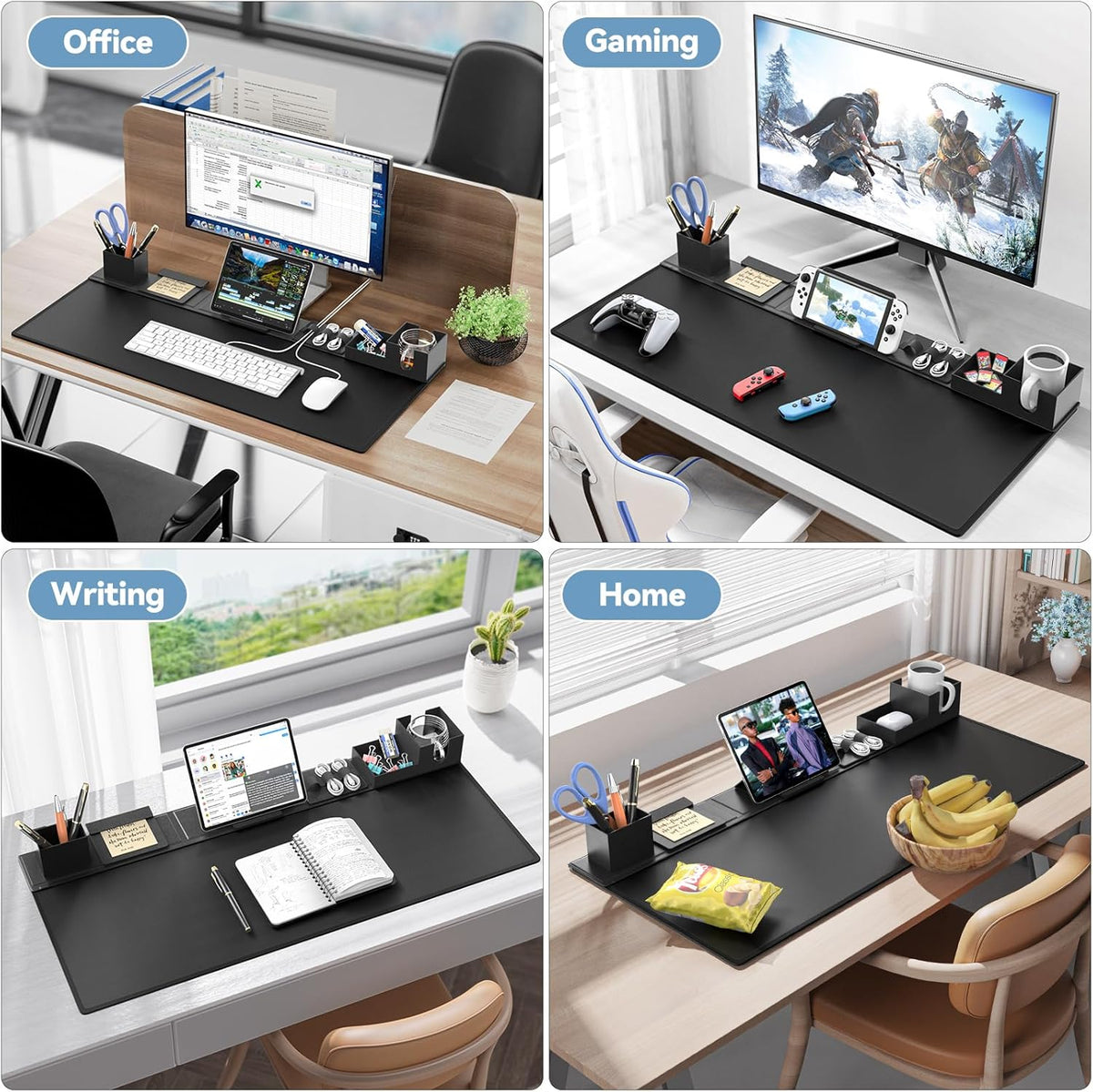 KDD Desk Pad Mat Set. 6 in 1 Mouse Mat with Magnetic Desktop Storage Accessories DIY Feature for Phone and Tablet Stand/Cup Holder/Pen Card Holder/Cable Management for Home Office Accessories