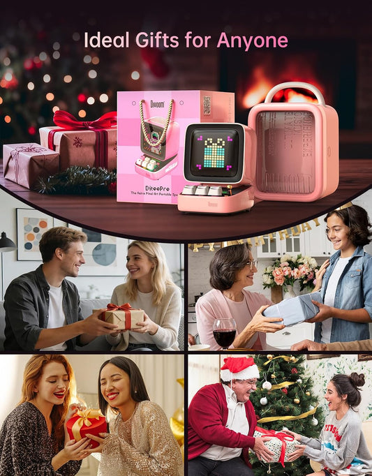 Divoom Ditoo Retro Pixel Art 15W Bluetooth Speaker.Cute Speaker with Alarm.White Noise & Mini Games.Iconic Desk Setup Speaker with 16X16 LED App Controlled Front Screen.Gifts for Anyone (Pink)