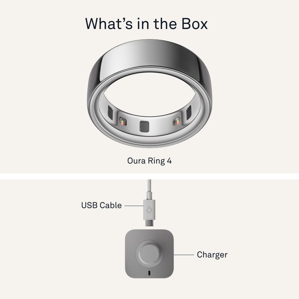 OURA Ring 4 Smart Ring - Silver - Size 8 | Sleep. Activity. Women's Health. AI Advisor. Up to 8 Days of Battery Life. Size Before You Buy. Android & iOS Compatible