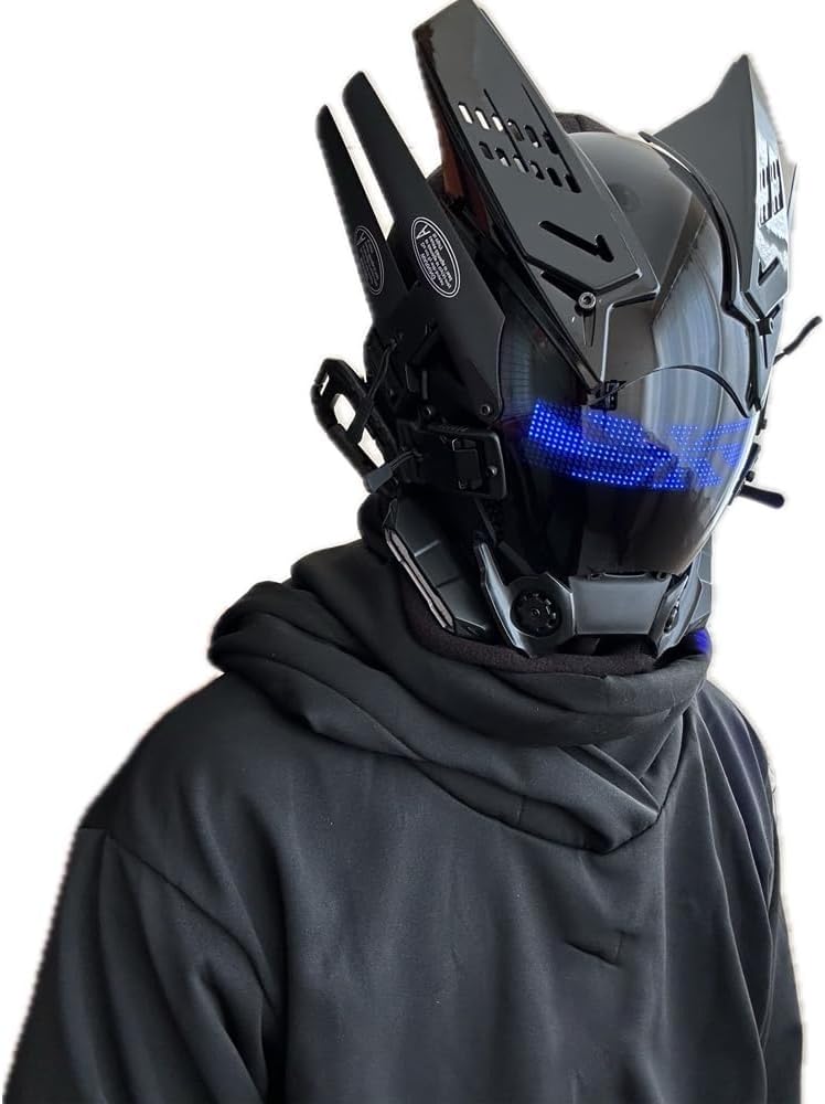WKYBHUD Cyberpunk LED Mask. Bluetooth Mask with APP Control. Customizable LED Display for Nightclub. Party. Raves