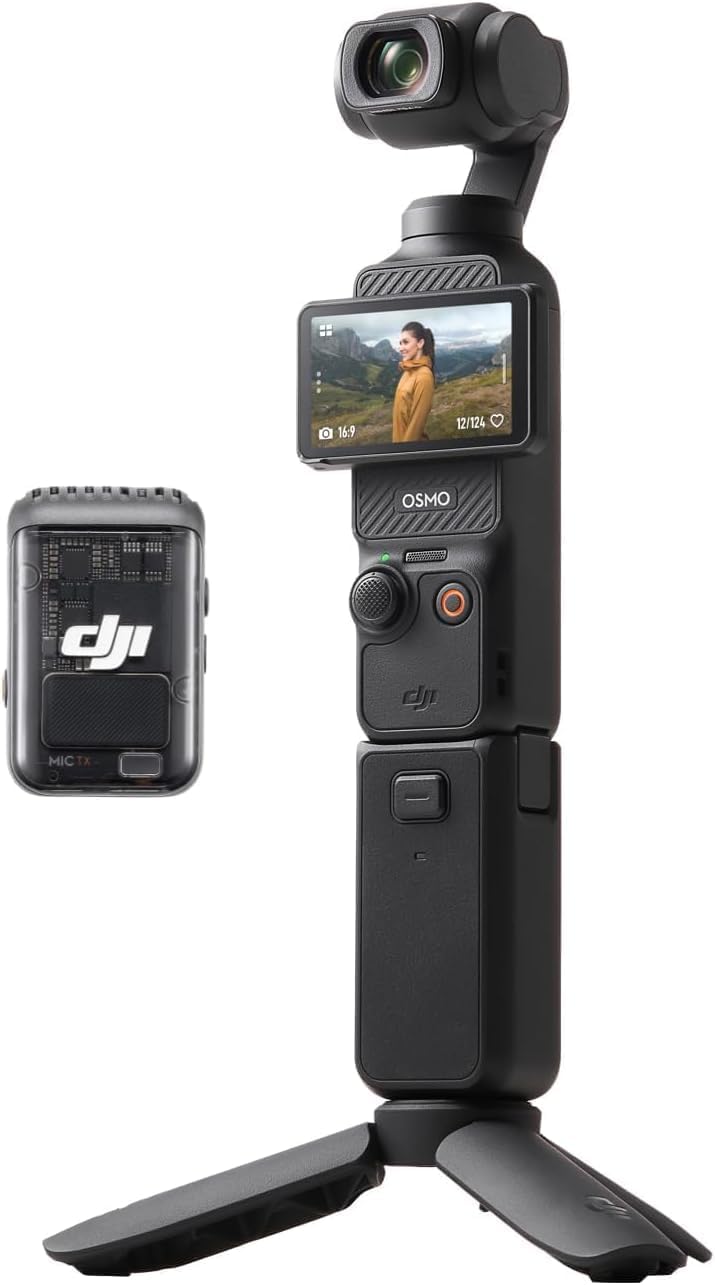 DJI Osmo Pocket 3 Creator Combo. Vlogging Camera with 1'' CMOS & 4K/120fps | 3-Axis Stabilization. Spotlight Follow. Fast Focusing. Mic Included for Clear Sound. Small Camera for Photography