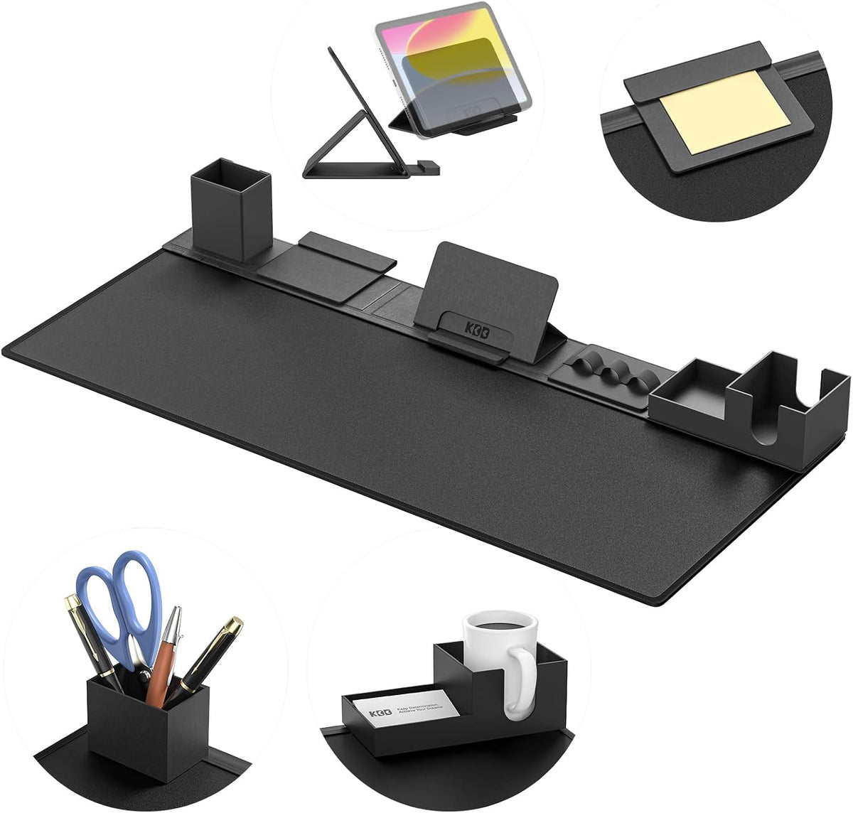 KDD Desk Pad Mat Set. 6 in 1 Mouse Mat with Magnetic Desktop Storage Accessories DIY Feature for Phone and Tablet Stand/Cup Holder/Pen Card Holder/Cable Management for Home Office Accessories