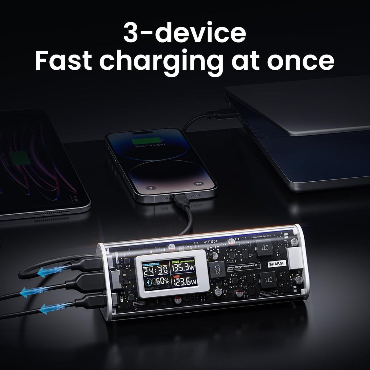 SHARGEEK 170 Power Bank. 140W Portable Charger 24000mAh | 86.4Wh High Capacity Battery Pack with Smart Display. 170W Total Output for for MacBook. iPhone 18 Pro