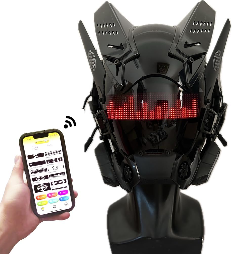 WKYBHUD Cyberpunk LED Mask. Bluetooth Mask with APP Control. Customizable LED Display for Nightclub. Party. Raves