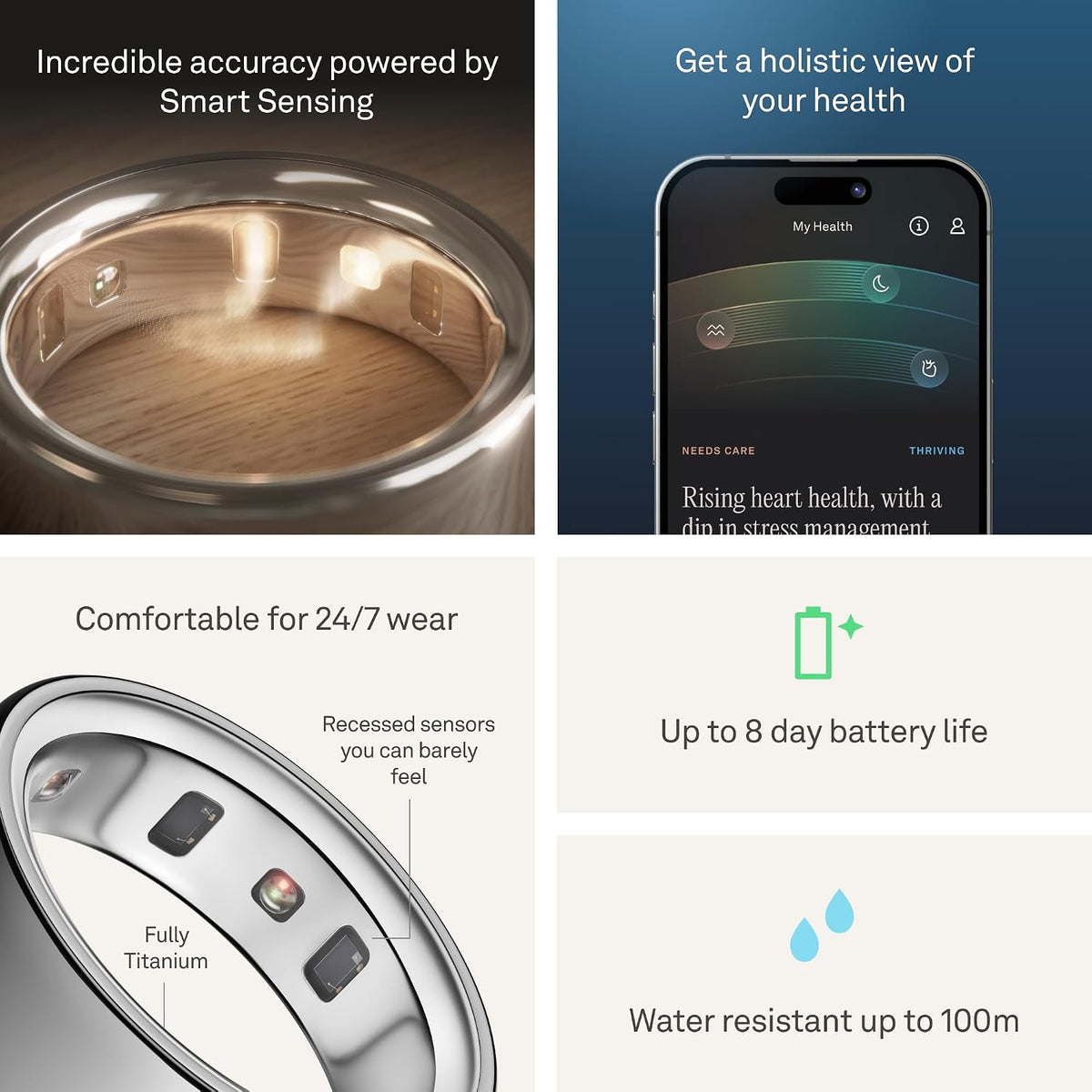 OURA Ring 4 Smart Ring - Silver - Size 8 | Sleep. Activity. Women's Health. AI Advisor. Up to 8 Days of Battery Life. Size Before You Buy. Android & iOS Compatible