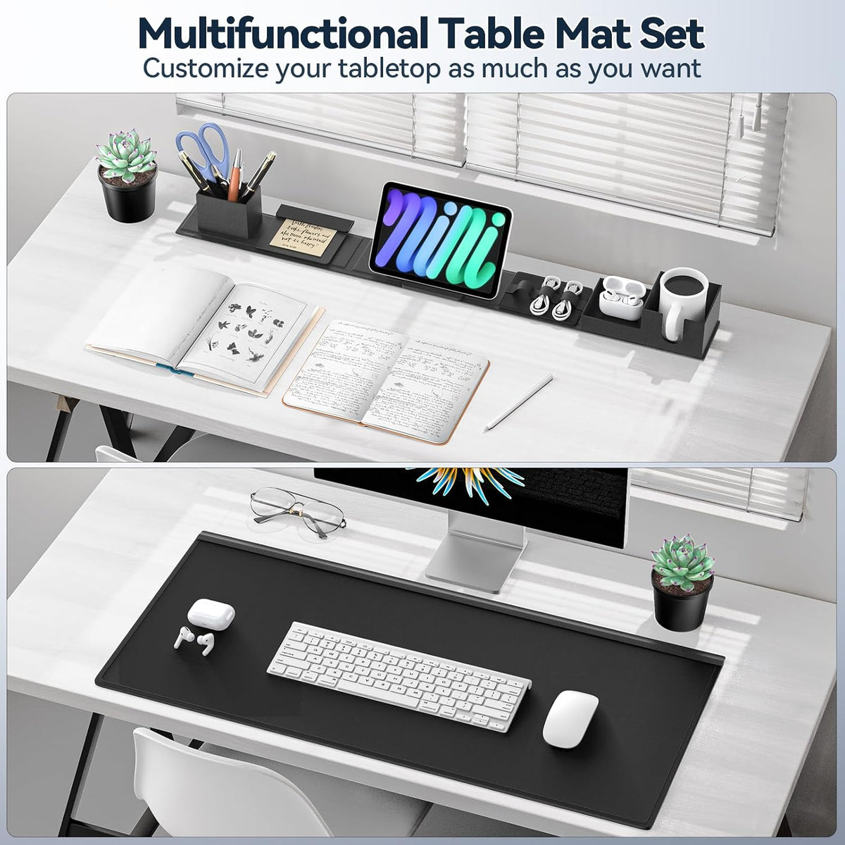 KDD Desk Pad Mat Set. 6 in 1 Mouse Mat with Magnetic Desktop Storage Accessories DIY Feature for Phone and Tablet Stand/Cup Holder/Pen Card Holder/Cable Management for Home Office Accessories