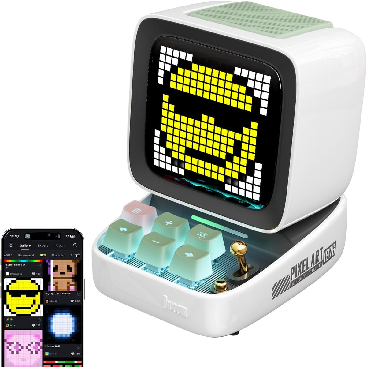 Divoom Ditoo Retro Pixel Art 15W Bluetooth Speaker.Cute Speaker with Alarm.White Noise & Mini Games.Iconic Desk Setup Speaker with 16X16 LED App Controlled Front Screen.Gifts for Anyone (Pink)