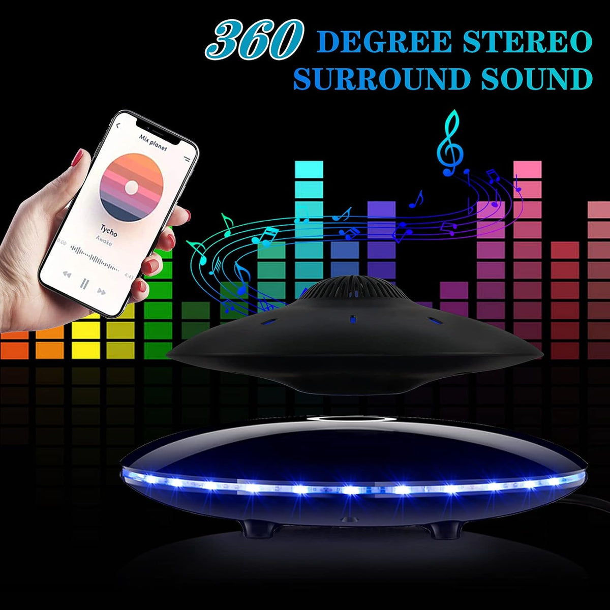 RUIXINDA Magnetic Levitating Bluetooth Speaker. Levitating UFO Speakers with LED Lights. 360 Degree Rotation.Wireless Floating Speakers for Home Office Decor Cool Tech Gadgets.Creative Gifts