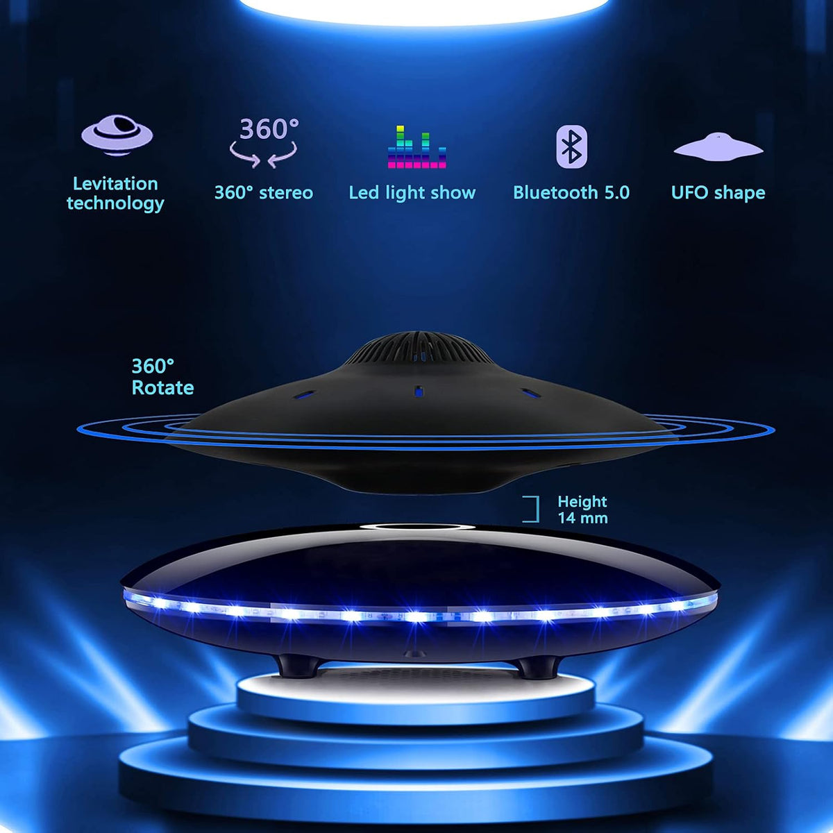 RUIXINDA Magnetic Levitating Bluetooth Speaker. Levitating UFO Speakers with LED Lights. 360 Degree Rotation.Wireless Floating Speakers for Home Office Decor Cool Tech Gadgets.Creative Gifts