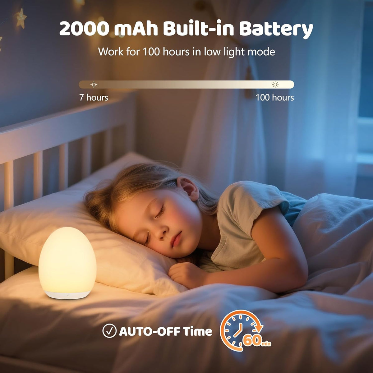 MediAcous Night Light for Kids. 7 Colors Changing Egg Light for Nursery | Stepless Dimming. Soft Silicone Touch Night Lamp with 1 Hour Timer. Rechargeable Nursery Night for Breastfeeding