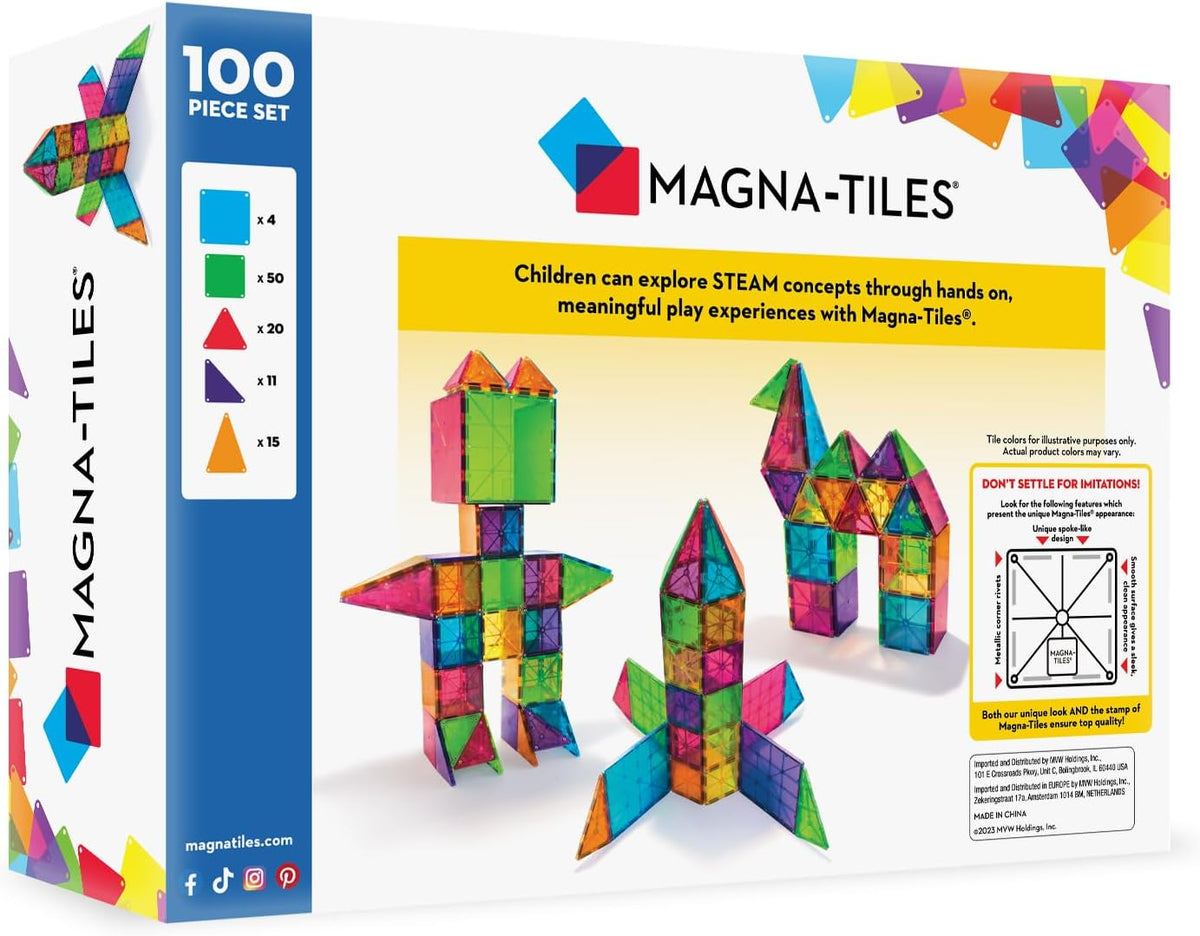MAGNA-TILES Classic 100-Piece Magnetic Construction Set. The Original Magnetic Building Brand