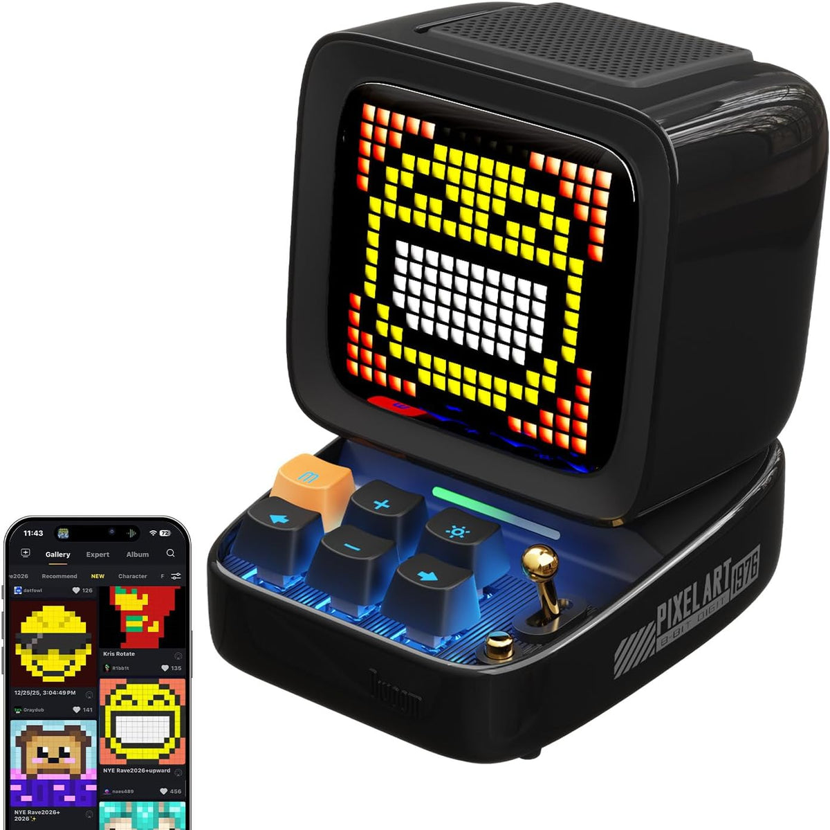 Divoom Ditoo Retro Pixel Art 15W Bluetooth Speaker.Cute Speaker with Alarm.White Noise & Mini Games.Iconic Desk Setup Speaker with 16X16 LED App Controlled Front Screen.Gifts for Anyone (Pink)
