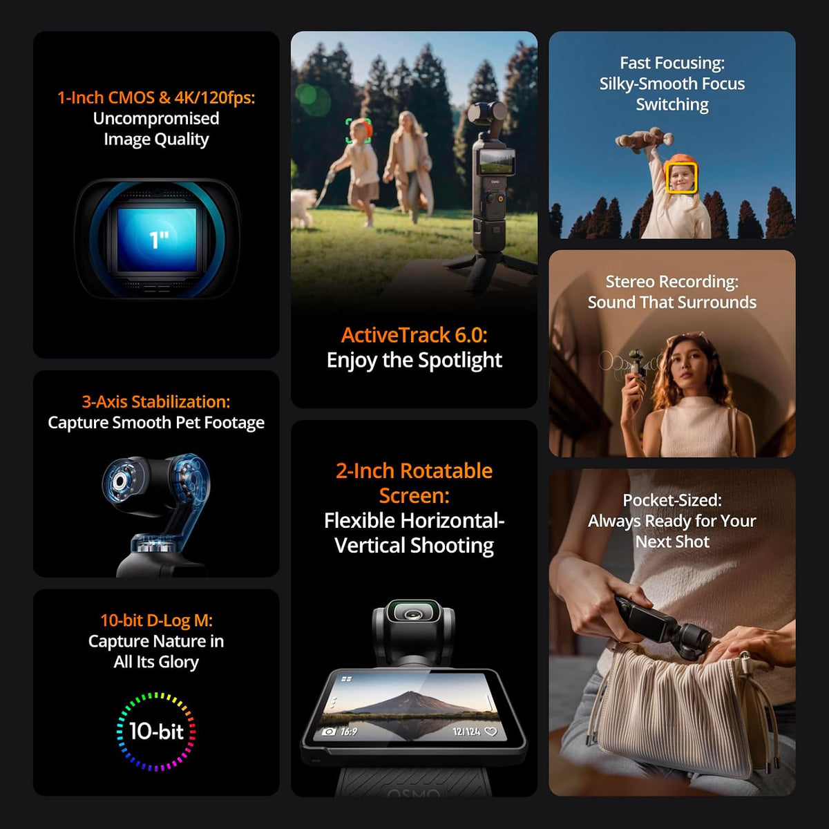 DJI Osmo Pocket 3 Creator Combo. Vlogging Camera with 1'' CMOS & 4K/120fps | 3-Axis Stabilization. Spotlight Follow. Fast Focusing. Mic Included for Clear Sound. Small Camera for Photography