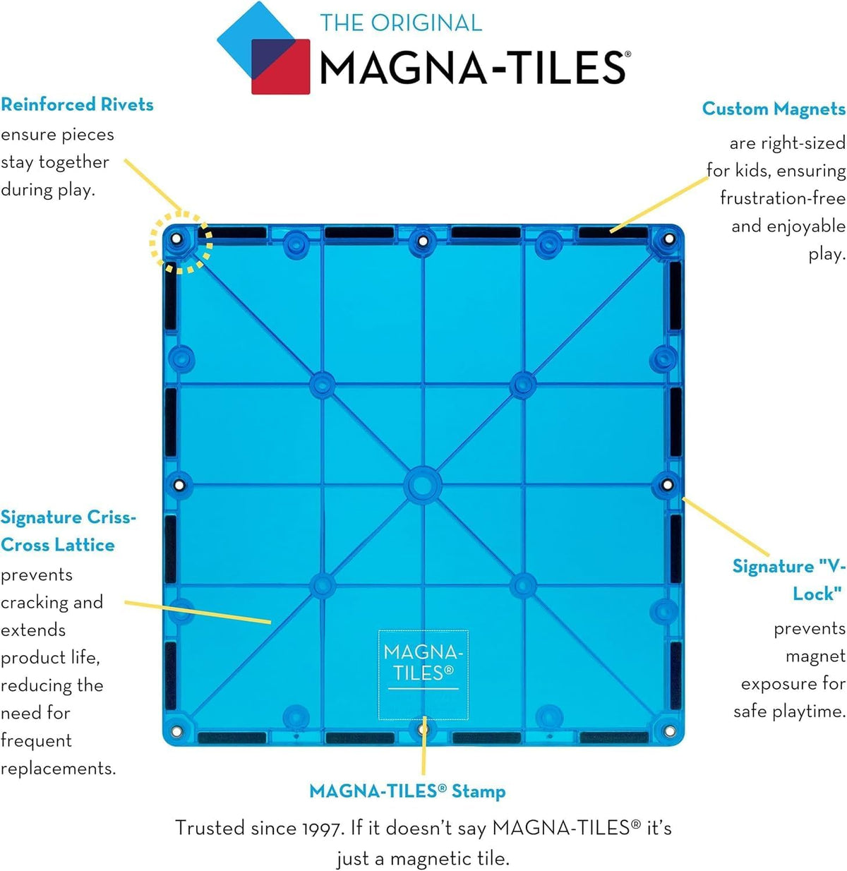 MAGNA-TILES Classic 100-Piece Magnetic Construction Set. The Original Magnetic Building Brand