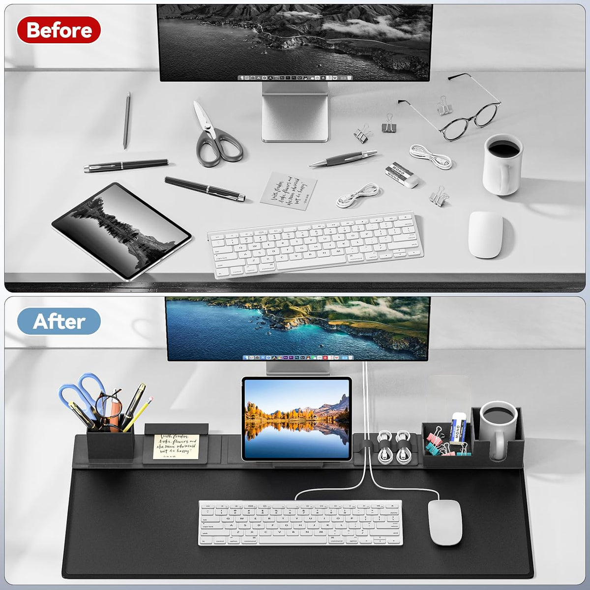 KDD Desk Pad Mat Set. 6 in 1 Mouse Mat with Magnetic Desktop Storage Accessories DIY Feature for Phone and Tablet Stand/Cup Holder/Pen Card Holder/Cable Management for Home Office Accessories
