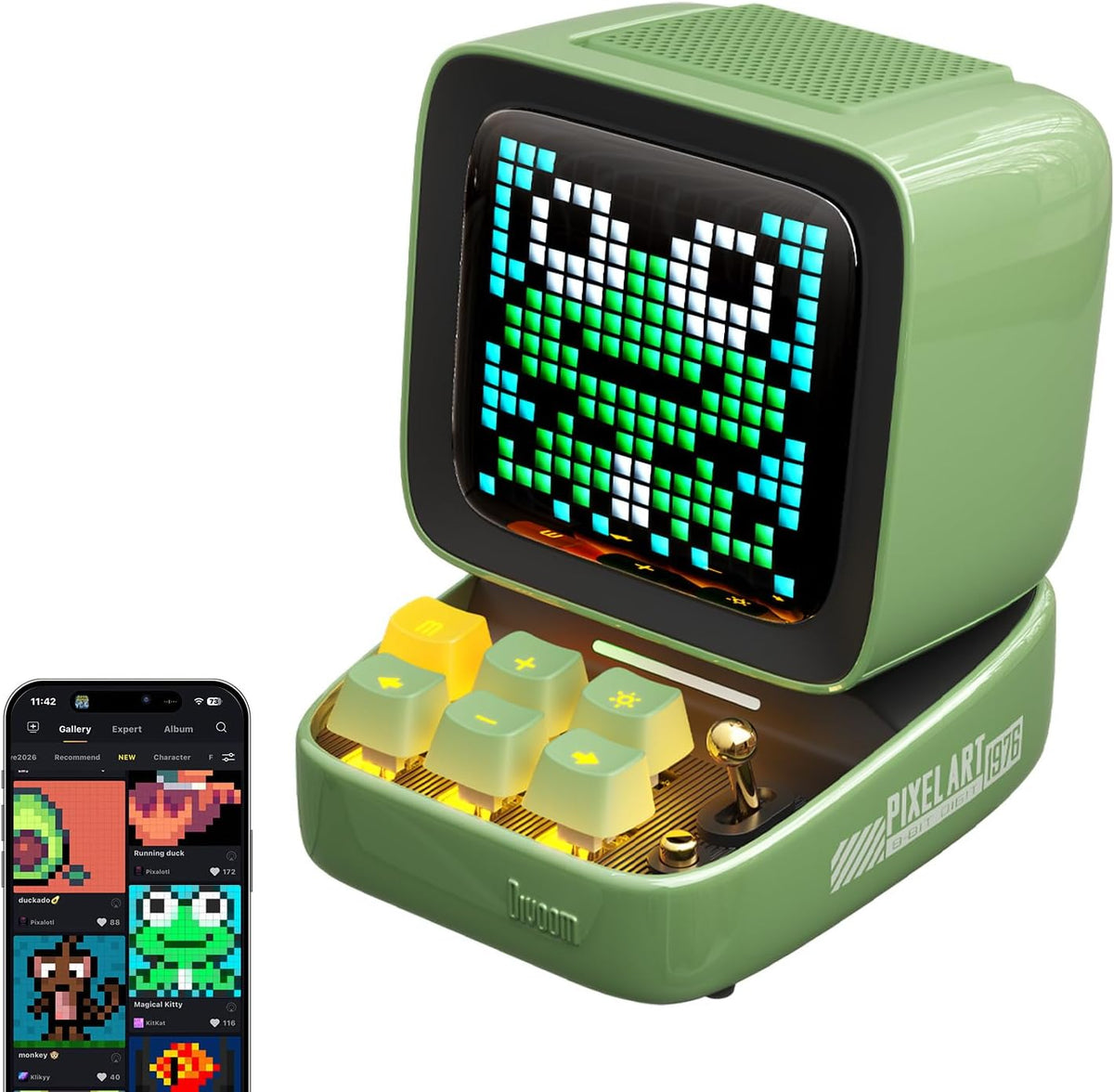 Divoom Ditoo Retro Pixel Art 15W Bluetooth Speaker.Cute Speaker with Alarm.White Noise & Mini Games.Iconic Desk Setup Speaker with 16X16 LED App Controlled Front Screen.Gifts for Anyone (Pink)