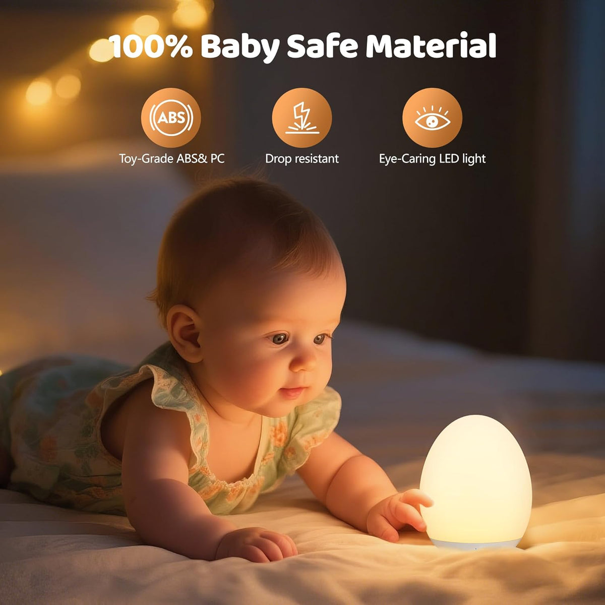 MediAcous Night Light for Kids. 7 Colors Changing Egg Light for Nursery | Stepless Dimming. Soft Silicone Touch Night Lamp with 1 Hour Timer. Rechargeable Nursery Night for Breastfeeding