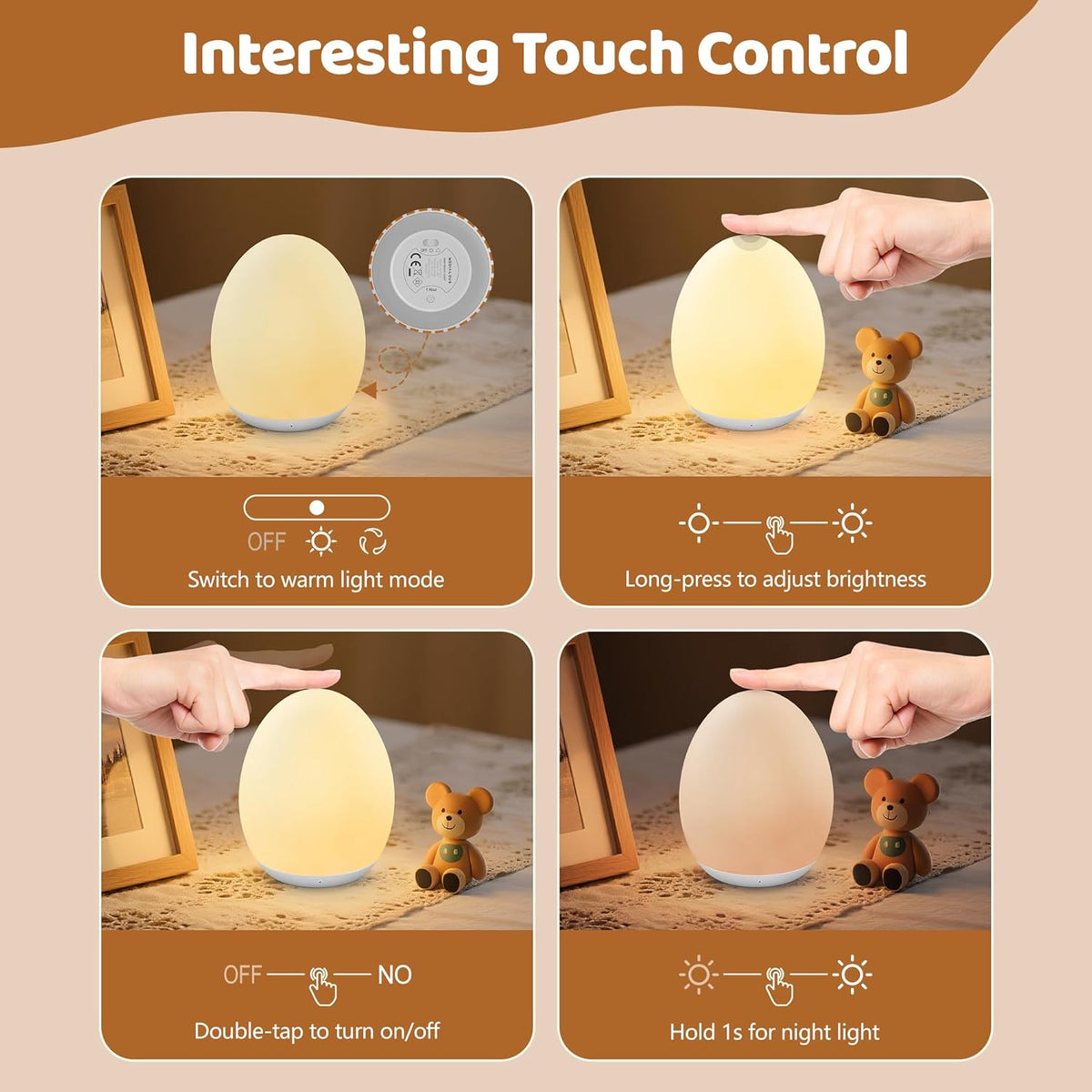 MediAcous Night Light for Kids. 7 Colors Changing Egg Light for Nursery | Stepless Dimming. Soft Silicone Touch Night Lamp with 1 Hour Timer. Rechargeable Nursery Night for Breastfeeding