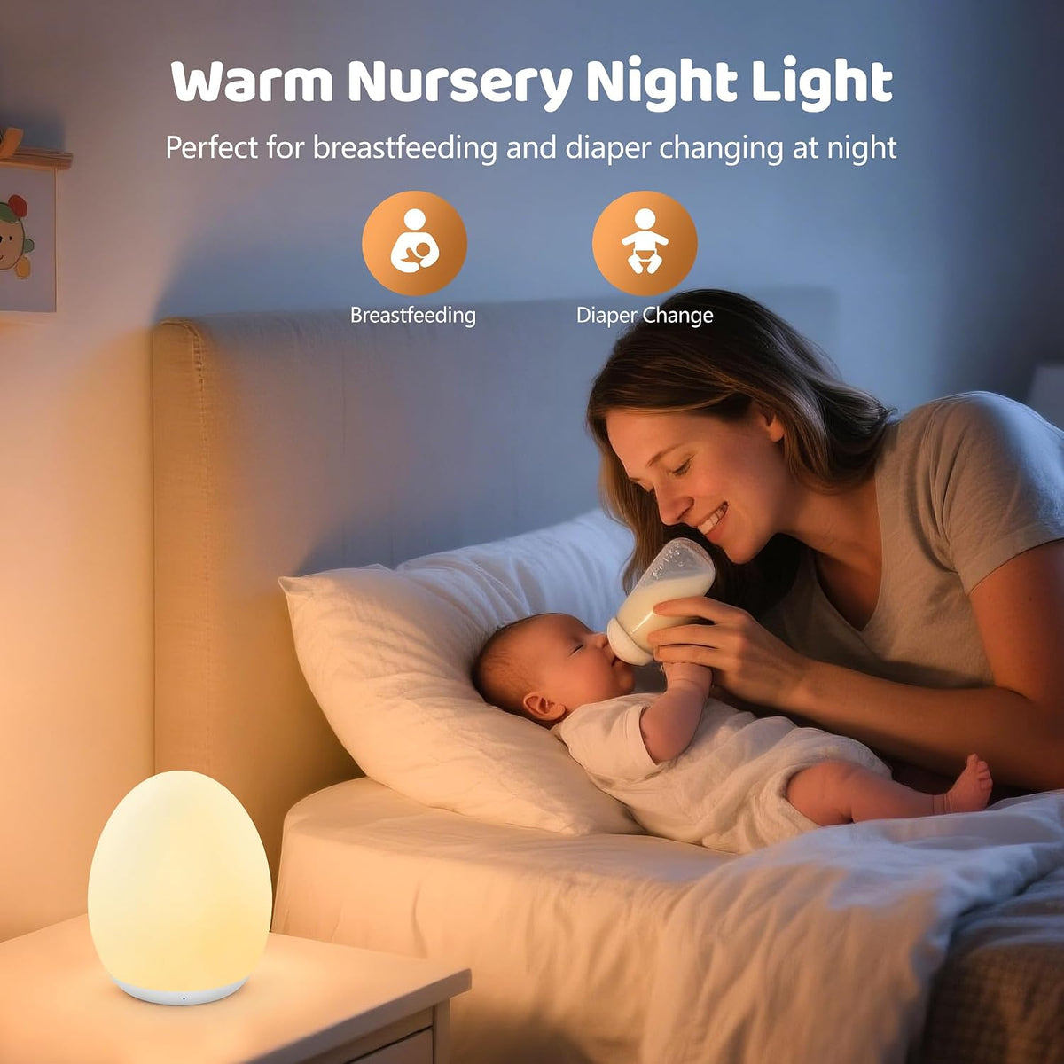 MediAcous Night Light for Kids. 7 Colors Changing Egg Light for Nursery | Stepless Dimming. Soft Silicone Touch Night Lamp with 1 Hour Timer. Rechargeable Nursery Night for Breastfeeding