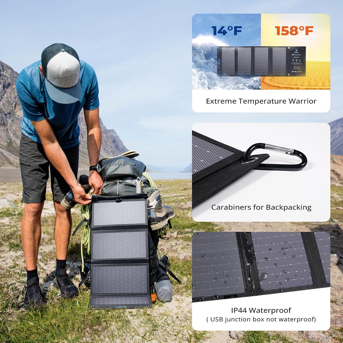 BigBlue 28W High-Efficiency Solar Panel Charger with Dual USB-C and USB-A | Solar Phone Charger for Camping. Backpacking. Folding Solar Panels for iPhone. iPad. Samsung Galaxy. Power Bank. GPS etc