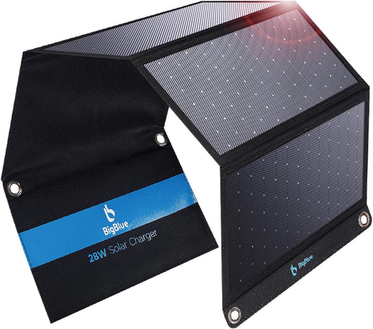BigBlue 28W High-Efficiency Solar Panel Charger with Dual USB-C and USB-A | Solar Phone Charger for Camping. Backpacking. Folding Solar Panels for iPhone. iPad. Samsung Galaxy. Power Bank. GPS etc