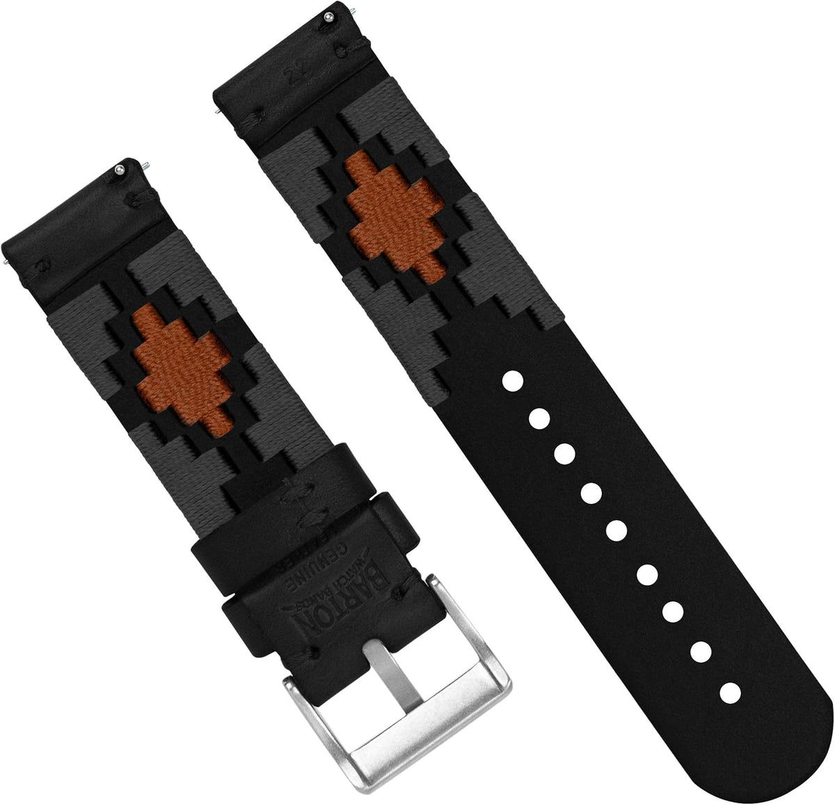 Barton Gaucho Leather Quick Release Watch Band Straps - Choose Color & Width - 18mm. 20mm. 22mm (22mm. Smoke & Orange)