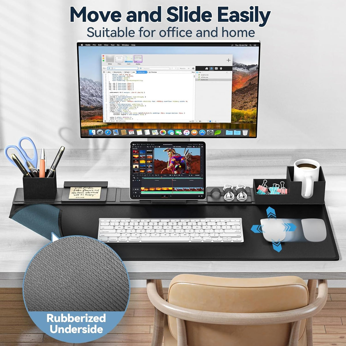 KDD Desk Pad Mat Set. 6 in 1 Mouse Mat with Magnetic Desktop Storage Accessories DIY Feature for Phone and Tablet Stand/Cup Holder/Pen Card Holder/Cable Management for Home Office Accessories